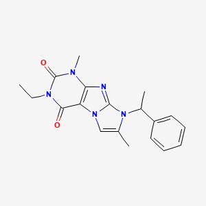 molecular formula C19H21N5O2 B2473603 3-乙基-1,7-二甲基-8-(1-苯乙基)-1H-咪唑并[2,1-f]嘌呤-2,4(3H,8H)-二酮 CAS No. 915915-28-5