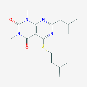 molecular formula C17H26N4O2S B2473616 7-isobutyl-5-(isopentylthio)-1,3-dimethylpyrimido[4,5-d]pyrimidine-2,4(1H,3H)-dione CAS No. 893392-86-4
