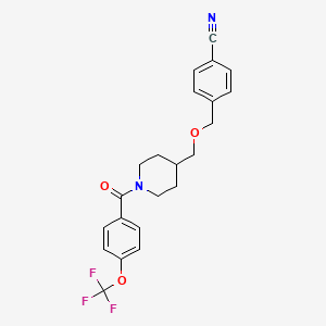 molecular formula C22H21F3N2O3 B2473622 4-(((1-(4-(Trifluoromethoxy)benzoyl)piperidin-4-yl)methoxy)methyl)benzonitrile CAS No. 1396801-16-3