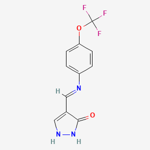 molecular formula C11H8F3N3O2 B2473656 4-{[4-(trifluoromethoxy)anilino]methylene}-2,4-dihydro-3H-pyrazol-3-one CAS No. 338394-39-1