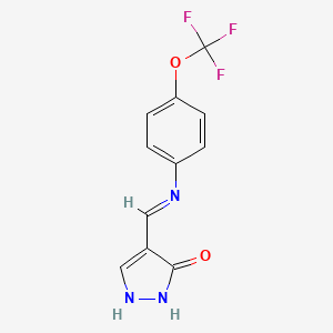 molecular formula C11H8F3N3O2 B2473656 3-oxo-2,4-dihidro-3H-pirazol-4-ilideno{[4-(trifluorometoxi)fenil]amino}metano CAS No. 338394-39-1