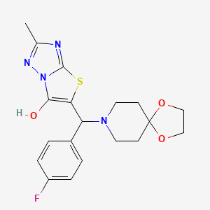 molecular formula C19H21FN4O3S B2473658 5-((4-氟苯基)(1,4-二氧杂-8-氮杂螺[4.5]癸-8-基)甲基)-2-甲基噻唑并[3,2-b][1,2,4]三唑-6-醇 CAS No. 851810-71-4