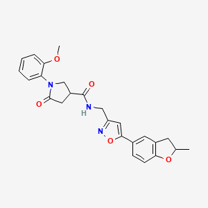 molecular formula C25H25N3O5 B2473672 1-(2-methoxyphenyl)-N-((5-(2-methyl-2,3-dihydrobenzofuran-5-yl)isoxazol-3-yl)methyl)-5-oxopyrrolidine-3-carboxamide CAS No. 1211406-65-3