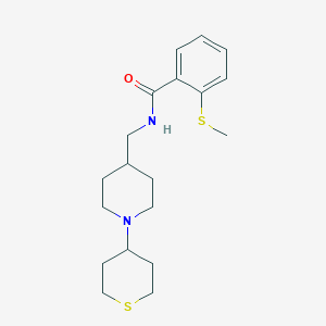 molecular formula C19H28N2OS2 B2473681 2-(methylthio)-N-((1-(tetrahydro-2H-thiopyran-4-yl)piperidin-4-yl)methyl)benzamide CAS No. 2034287-56-2