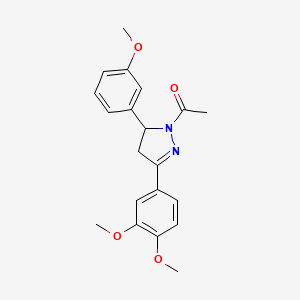 molecular formula C20H22N2O4 B2473686 1-[5-(3,4-Dimethoxyphenyl)-3-(3-methoxyphenyl)-3,4-dihydropyrazol-2-yl]ethanone CAS No. 867042-35-1