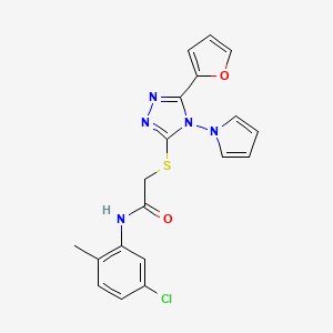 molecular formula C19H16ClN5O2S B2473698 N-(5-chloro-2-methylphenyl)-2-{[5-(furan-2-yl)-4-(1H-pyrrol-1-yl)-4H-1,2,4-triazol-3-yl]sulfanyl}acetamide CAS No. 886935-18-8