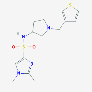 molecular formula C14H20N4O2S2 B2473701 1,2-二甲基-N-{1-[(噻吩-3-基)甲基]吡咯啉-3-基}-1H-咪唑-4-磺酰胺 CAS No. 2097930-87-3