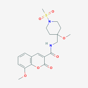 molecular formula C19H24N2O7S B2473702 N-[(1-methanesulfonyl-4-methoxypiperidin-4-yl)methyl]-8-methoxy-2-oxo-2H-chromene-3-carboxamide CAS No. 2415527-38-5