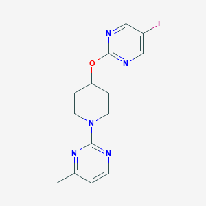 molecular formula C14H16FN5O B2473709 2-[4-(5-Fluoropyrimidin-2-yl)oxypiperidin-1-yl]-4-methylpyrimidine CAS No. 2380143-24-6