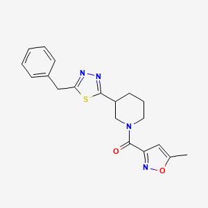 molecular formula C19H20N4O2S B2473712 (3-(5-Benzyl-1,3,4-thiadiazol-2-yl)piperidin-1-yl)(5-methylisoxazol-3-yl)methanone CAS No. 1203040-02-1