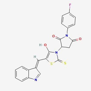 molecular formula C22H14FN3O3S2 B2473731 (Z)-3-(5-((1H-吲哚-3-基)亚甲基)-4-氧代-2-硫代噻唑烷-3-基)-1-(4-氟苯基)吡咯烷-2,5-二酮 CAS No. 871497-21-1