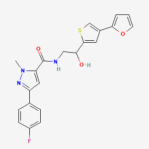 molecular formula C21H18FN3O3S B2473735 5-(4-Fluorophenyl)-N-[2-[4-(furan-2-yl)thiophen-2-yl]-2-hydroxyethyl]-2-methylpyrazole-3-carboxamide CAS No. 2379993-76-5
