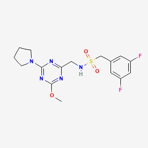 molecular formula C16H19F2N5O3S B2473748 1-(3,5-difluorophenyl)-N-((4-methoxy-6-(pyrrolidin-1-yl)-1,3,5-triazin-2-yl)methyl)methanesulfonamide CAS No. 2034540-71-9