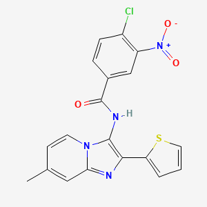 molecular formula C19H13ClN4O3S B2473755 4-氯-N-[7-甲基-2-(噻吩-2-基)咪唑并[1,2-A]吡啶-3-基]-3-硝基苯甲酰胺 CAS No. 850931-91-8