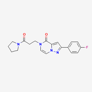molecular formula C19H19FN4O2 B2473756 2-(4-fluorophenyl)-5-[3-oxo-3-(pyrrolidin-1-yl)propyl]pyrazolo[1,5-a]pyrazin-4(5H)-one CAS No. 1326860-32-5