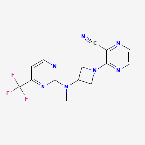 molecular formula C14H12F3N7 B2473765 3-[3-[Methyl-[4-(trifluoromethyl)pyrimidin-2-yl]amino]azetidin-1-yl]pyrazine-2-carbonitrile CAS No. 2380100-98-9