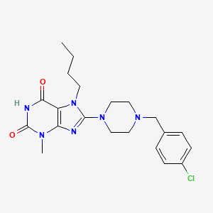 molecular formula C21H27ClN6O2 B2473770 7-butyl-8-(4-(4-chlorobenzyl)piperazin-1-yl)-3-methyl-1H-purine-2,6(3H,7H)-dione CAS No. 898408-35-0