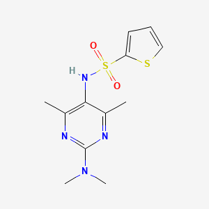molecular formula C12H16N4O2S2 B2473783 N-(2-(dimethylamino)-4,6-dimethylpyrimidin-5-yl)thiophene-2-sulfonamide CAS No. 1448027-34-6