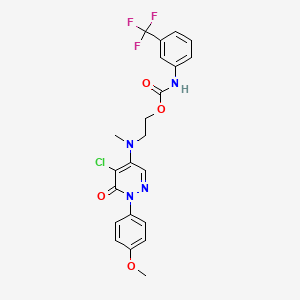 molecular formula C22H20ClF3N4O4 B2473790 2-((5-Chloro-1-(4-methoxyphenyl)-6-oxo-1,6-dihydro-4-pyridazinyl)(methyl)amino)ethyl N-(3-(trifluoromethyl)phenyl)carbamate CAS No. 477867-36-0