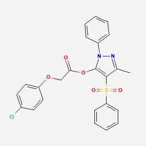 3-methyl-1-phenyl-4-(phenylsulfonyl)-1H-pyrazol-5-yl 2-(4-chlorophenoxy)acetate