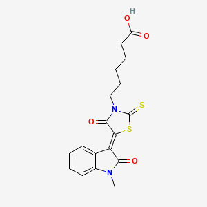 molecular formula C18H18N2O4S2 B2473798 (Z)-6-(5-(1-methyl-2-oxoindolin-3-ylidene)-4-oxo-2-thioxothiazolidin-3-yl)hexanoic acid CAS No. 1415603-57-4