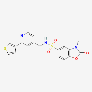 molecular formula C18H15N3O4S2 B2473799 3-甲基-2-氧代-N-((2-(噻吩-3-基)吡啶-4-基)甲基)-2,3-二氢苯并[d]恶唑-5-磺酰胺 CAS No. 2034582-27-7