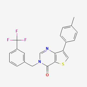 molecular formula C21H15F3N2OS B2473803 7-(4-methylphenyl)-3-[3-(trifluoromethyl)benzyl]thieno[3,2-d]pyrimidin-4(3H)-one CAS No. 1207014-44-5