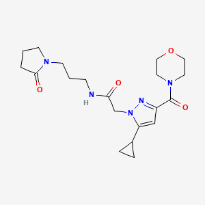 2-(5-cyclopropyl-3-(morpholine-4-carbonyl)-1H-pyrazol-1-yl)-N-(3-(2-oxopyrrolidin-1-yl)propyl)acetamide