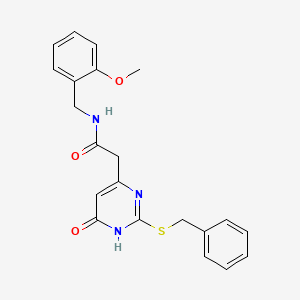 molecular formula C21H21N3O3S B2473844 2-(2-(苄基硫代)-6-氧代-1,6-二氢嘧啶-4-基)-N-(2-甲氧基苄基)乙酰胺 CAS No. 1105209-27-5