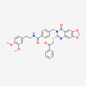 N-(3,4-dimethoxyphenethyl)-4-((8-oxo-6-((2-oxo-2-phenylethyl)thio)-[1,3]dioxolo[4,5-g]quinazolin-7(8H)-yl)methyl)benzamide