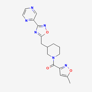 molecular formula C17H18N6O3 B2473854 (5-Methylisoxazol-3-yl)(3-((3-(pyrazin-2-yl)-1,2,4-oxadiazol-5-yl)methyl)piperidin-1-yl)methanone CAS No. 1705892-41-6