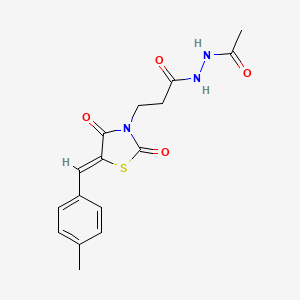molecular formula C16H17N3O4S B2473863 (Z)-N'-乙酰基-3-(5-(4-甲基苄叉)-2,4-二氧噻唑烷-3-基)丙烷酰肼 CAS No. 315235-26-8