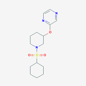 molecular formula C15H23N3O3S B2473866 2-((1-(Cyclohexylsulfonyl)piperidin-3-yl)oxy)pyrazine CAS No. 2034448-52-5