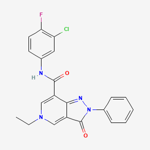 molecular formula C21H16ClFN4O2 B2473871 N-(3-chloro-4-fluorophenyl)-5-ethyl-3-oxo-2-phenyl-3,5-dihydro-2H-pyrazolo[4,3-c]pyridine-7-carboxamide CAS No. 923201-96-1