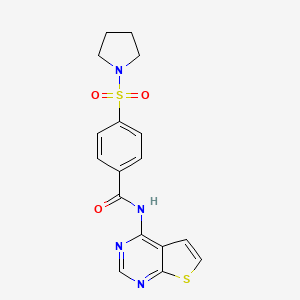 molecular formula C17H16N4O3S2 B2473881 4-(pyrrolidin-1-ylsulfonyl)-N-(thieno[2,3-d]pyrimidin-4-yl)benzamide CAS No. 899734-46-4