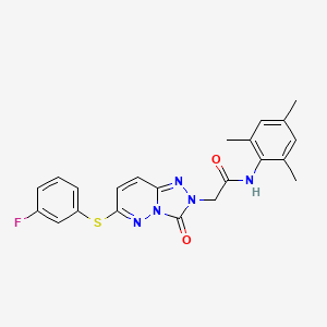 molecular formula C22H20FN5O2S B2473882 2-(6-((3-fluorophenyl)thio)-3-oxo-[1,2,4]triazolo[4,3-b]pyridazin-2(3H)-yl)-N-mesitylacetamide CAS No. 1115279-68-9