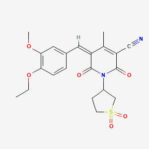 molecular formula C21H22N2O6S B2473883 (5Z)-1-(1,1-dioxothiolan-3-yl)-5-[(4-ethoxy-3-methoxyphenyl)methylidene]-4-methyl-2,6-dioxopyridine-3-carbonitrile CAS No. 877793-02-7