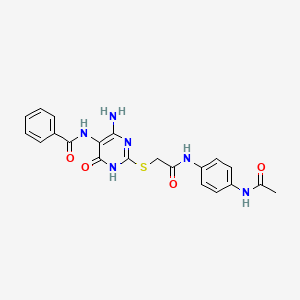 molecular formula C21H20N6O4S B2473884 N-(2-((2-((4-acetamidophenyl)amino)-2-oxoethyl)thio)-4-amino-6-oxo-1,6-dihydropyrimidin-5-yl)benzamide CAS No. 888414-03-7