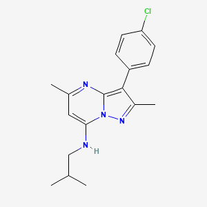 molecular formula C18H21ClN4 B2473888 3-(4-氯苯基)-2,5-二甲基-N-(2-甲基丙基)吡唑并[1,5-a]嘧啶-7-胺 CAS No. 850901-59-6