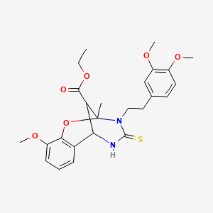 molecular formula C25H30N2O6S B2473891 ethyl 3-[2-(3,4-dimethoxyphenyl)ethyl]-10-methoxy-2-methyl-4-thioxo-3,4,5,6-tetrahydro-2H-2,6-methano-1,3,5-benzoxadiazocine-11-carboxylate CAS No. 1005264-65-2