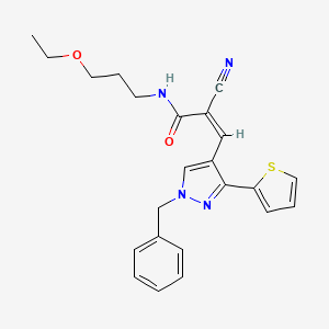 molecular formula C23H24N4O2S B2473893 (Z)-3-(1-benzyl-3-thiophen-2-ylpyrazol-4-yl)-2-cyano-N-(3-ethoxypropyl)prop-2-enamide CAS No. 1241691-18-8