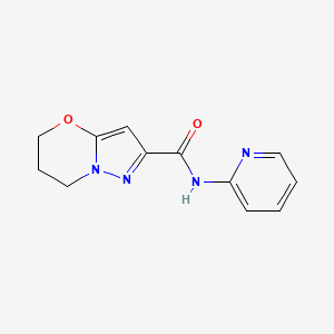 molecular formula C12H12N4O2 B2473903 N-(pyridin-2-yl)-6,7-dihydro-5H-pyrazolo[5,1-b][1,3]oxazine-2-carboxamide CAS No. 1421493-13-1