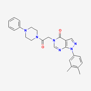 molecular formula C25H26N6O2 B2473910 1-(3,4-dimethylphenyl)-5-(2-oxo-2-(4-phenylpiperazin-1-yl)ethyl)-1H-pyrazolo[3,4-d]pyrimidin-4(5H)-one CAS No. 852451-18-4