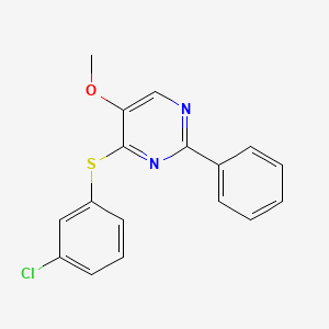 molecular formula C17H13ClN2OS B2473911 4-[(3-Chlorophenyl)sulfanyl]-2-phenyl-5-pyrimidinyl methyl ether CAS No. 477872-58-5