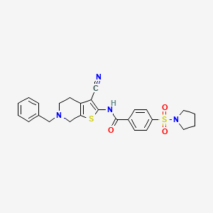 molecular formula C26H26N4O3S2 B2473918 N-(6-benzyl-3-cyano-4,5,6,7-tetrahydrothieno[2,3-c]pyridin-2-yl)-4-(pyrrolidin-1-ylsulfonyl)benzamide CAS No. 524683-31-6