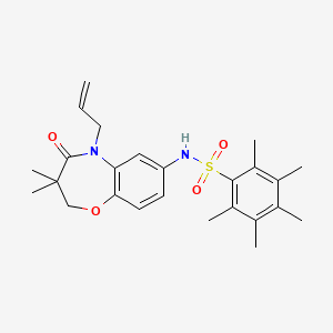 molecular formula C25H32N2O4S B2473931 N-(5-allyl-3,3-dimethyl-4-oxo-2,3,4,5-tetrahydrobenzo[b][1,4]oxazepin-7-yl)-2,3,4,5,6-pentamethylbenzenesulfonamide CAS No. 922024-43-9