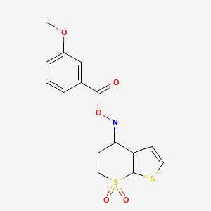molecular formula C15H13NO5S2 B2473935 [(E)-(7,7-二氧代-5,6-二氢噻吩并[2,3-b]噻吩-4-亚氨基)氨基]3-甲氧基苯甲酸酯 CAS No. 338776-79-7