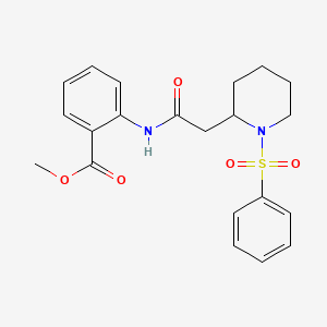 molecular formula C21H24N2O5S B2473943 2-(2-(1-(苯磺酰)哌啶-2-基)乙酰氨基)苯甲酸甲酯 CAS No. 1021089-69-9