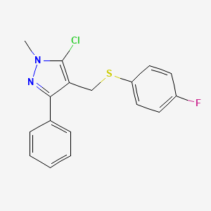 molecular formula C17H14ClFN2S B2473953 (5-chloro-1-methyl-3-phenyl-1H-pyrazol-4-yl)methyl 4-fluorophenyl sulfide CAS No. 318234-11-6