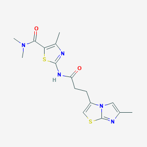 molecular formula C16H19N5O2S2 B2473979 N,N,4-trimethyl-2-(3-(6-methylimidazo[2,1-b]thiazol-3-yl)propanamido)thiazole-5-carboxamide CAS No. 1251572-85-6